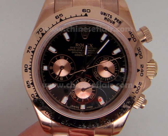 Replica Rolex Daytona Replica Rose Gold Eyes Black Dial Rose Gol